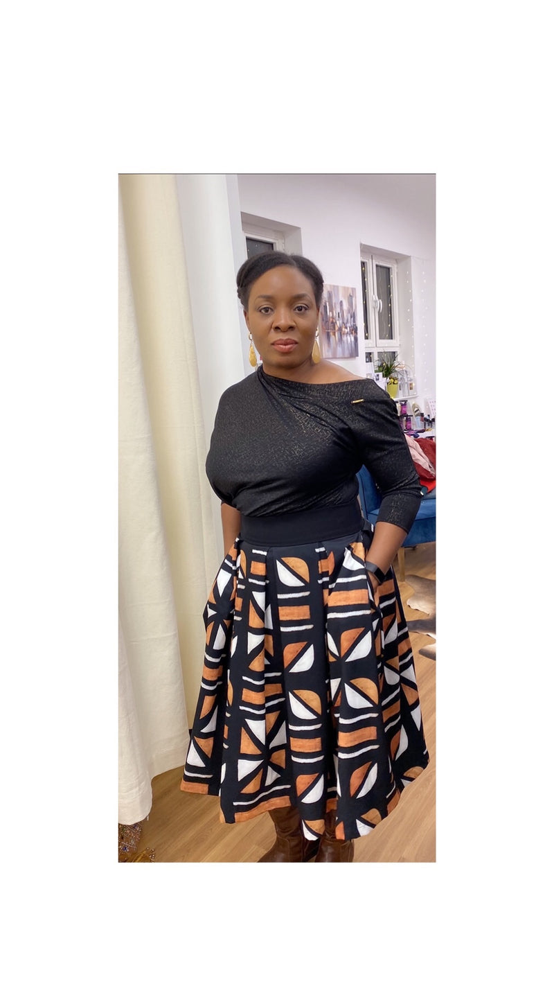 Temad african print ankara mini box pleated skirt with pockets Ankara big band