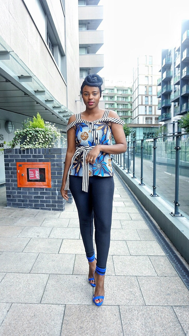 African print Ankara  peplum top with stripe details and skirt 