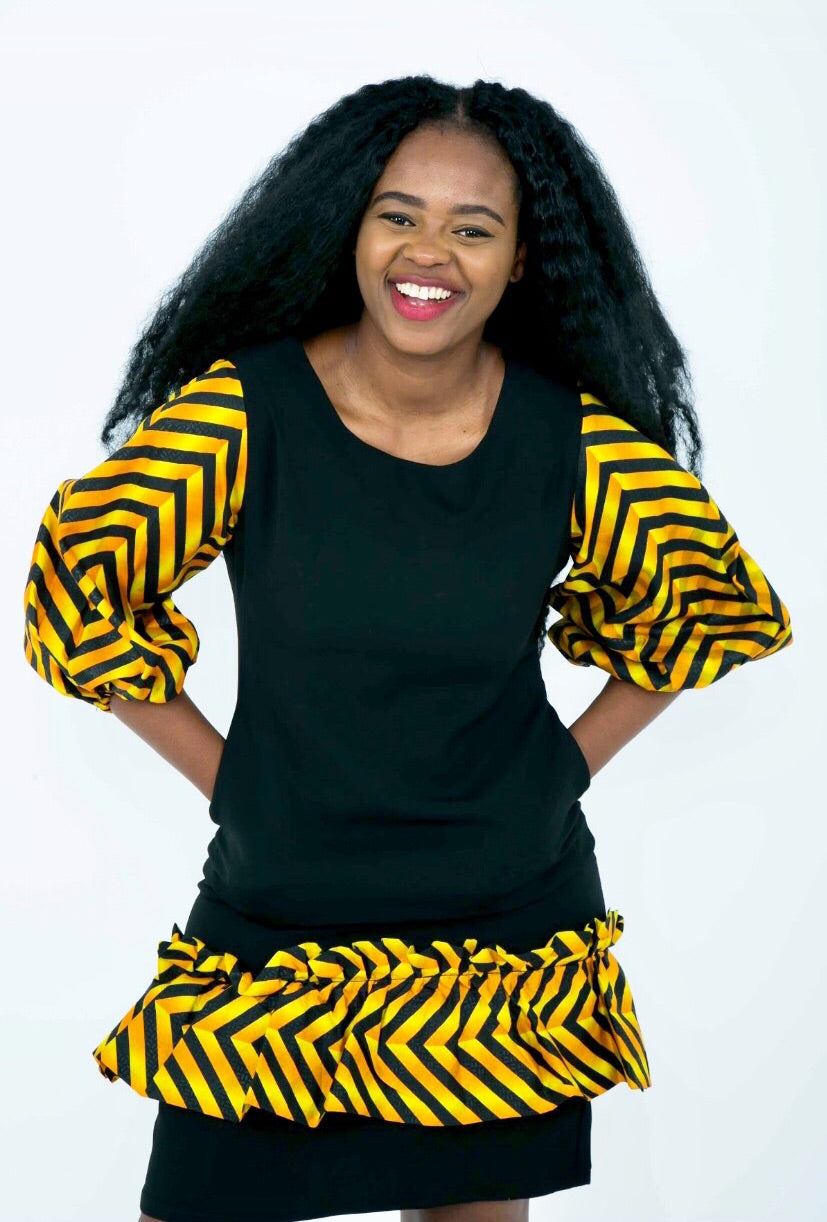 Temad african print ankara mini fitted dress with pockets ankara sleeves