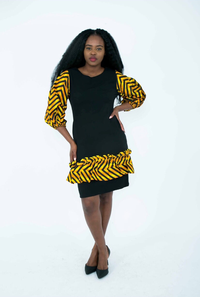 Temad african print ankara mini fitted dress with pockets ankara sleeves