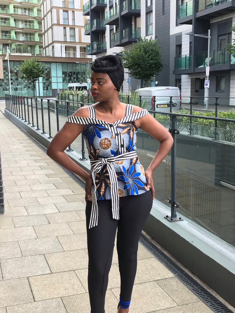 African print Ankara  peplum top with stripe details and skirt  TemAD