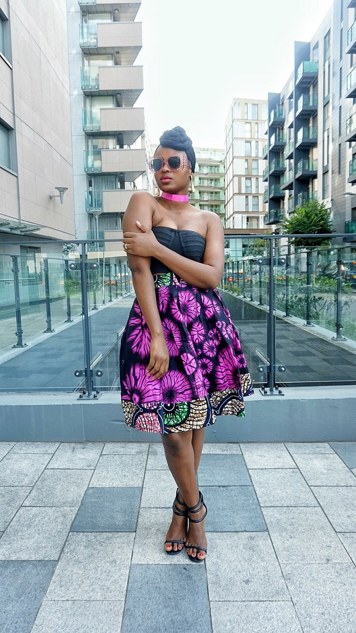 TemAD African print Ankara  skirt with stripe details and top